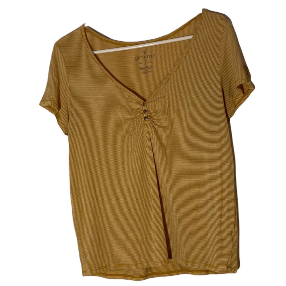 American Eagle Yellow and White Striped Button Shirt